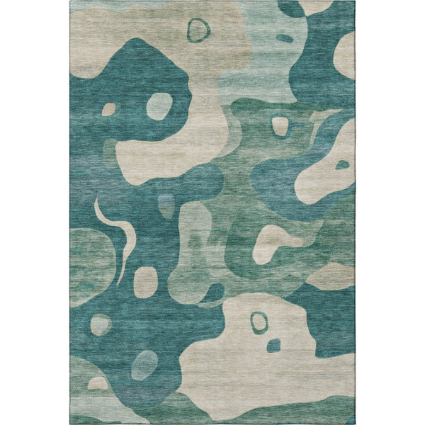 HomeRoots 5' X 8' Stylish Teal & Ivory Abstract Washable Area Rug with UV Protection for High-Traffic Areas 716859