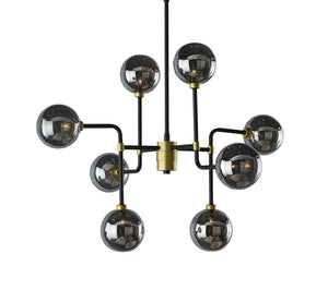 Sunpan Deimos Chandelier - Modern Ceiling Light with Smoke Grey Glass and Black Iron, Perfect for Any Space Small - 31W x 31D x 49H