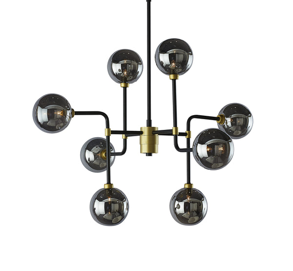 Sunpan Deimos Chandelier - Modern Ceiling Light with Smoke Grey Glass and Black Iron, Perfect for Any Space Small - 31W x 31D x 49H