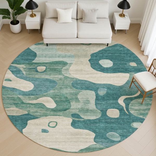 HomeRoots 8' X 10' Teal & Ivory Washable Area Rug – Stylish, Durable, UV-Protected for Modern Spaces and Families 716861