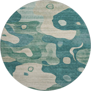 HomeRoots 8' X 10' Teal & Ivory Washable Area Rug – Stylish, Durable, UV-Protected for Modern Spaces and Families 716861