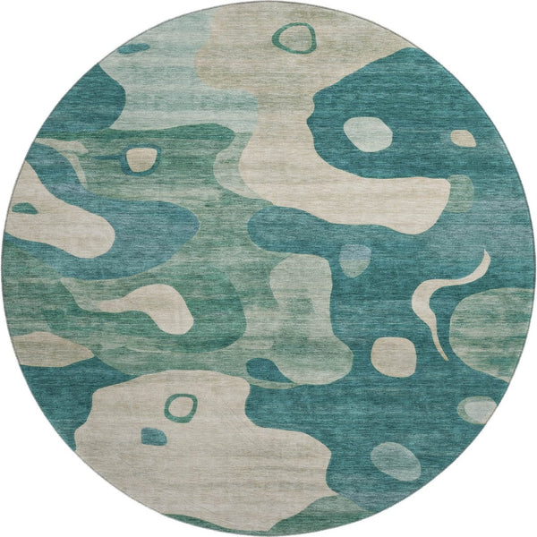 HomeRoots 8' X 10' Teal & Ivory Washable Area Rug – Stylish, Durable, UV-Protected for Modern Spaces and Families 716861