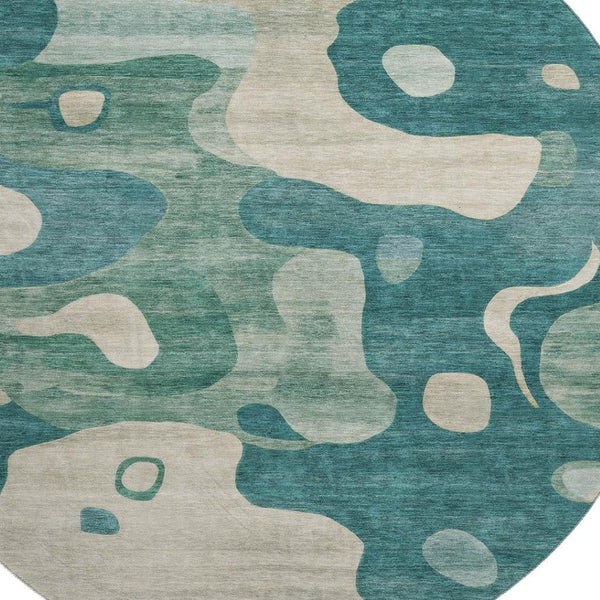HomeRoots 8' X 10' Teal & Ivory Washable Area Rug – Stylish, Durable, UV-Protected for Modern Spaces and Families 716861