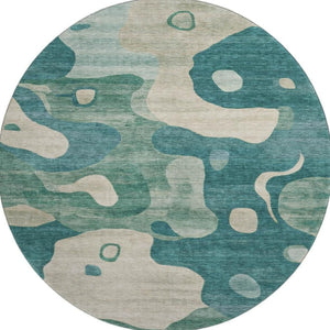 HomeRoots 8' X 10' Teal & Ivory Washable Area Rug – Stylish, Durable, UV-Protected for Modern Spaces and Families 716861