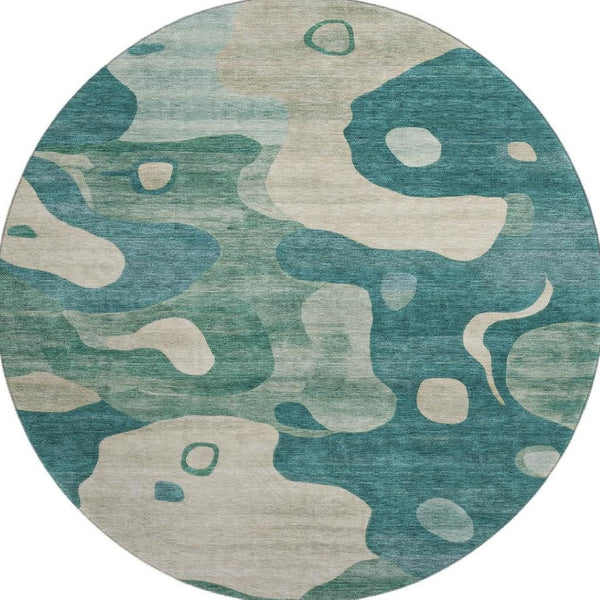 HomeRoots 8' X 10' Teal & Ivory Washable Area Rug – Stylish, Durable, UV-Protected for Modern Spaces and Families 716861