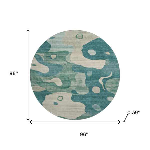 HomeRoots 8' X 10' Teal & Ivory Washable Area Rug – Stylish, Durable, UV-Protected for Modern Spaces and Families 716861