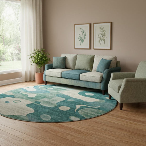 HomeRoots 8' X 10' Teal & Ivory Washable Area Rug – Stylish, Durable, UV-Protected for Modern Spaces and Families 716861