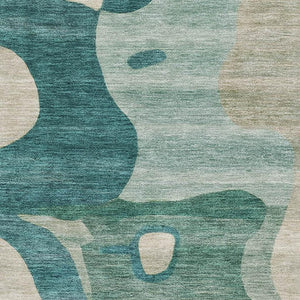 HomeRoots 9' X 12' Teal and Ivory Abstract Area Rug - Washable, UV Protected, Durable, Perfect for Families! 716862