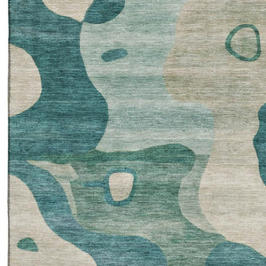 HomeRoots 9' X 12' Teal and Ivory Abstract Area Rug - Washable, UV Protected, Durable, Perfect for Families! 716862