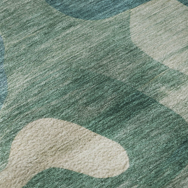 HomeRoots 9' X 12' Teal and Ivory Abstract Area Rug - Washable, UV Protected, Durable, Perfect for Families! 716862
