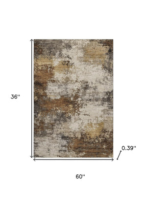 HomeRoots 5' X 8' Brown And Beige Abstract Area Rug - Durable, Washable, UV-Protected for All Spaces! 716865