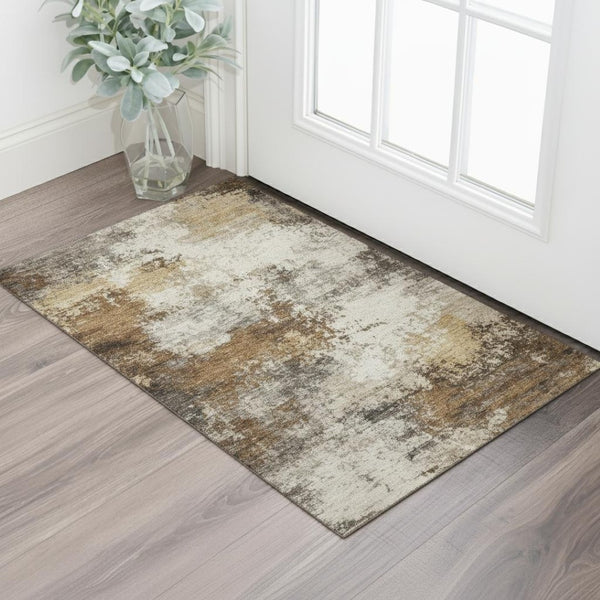 HomeRoots 5' X 8' Brown And Beige Abstract Area Rug - Durable, Washable, UV-Protected for All Spaces! 716865