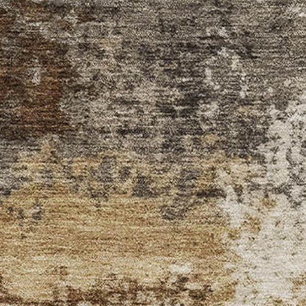 HomeRoots 8' Brown and Beige Abstract Round Rug - Durable, Washable, UV-Protected, Non-Slip Backing for Homes 716866