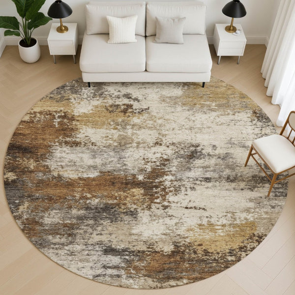 HomeRoots 8' X 10' Abstract Brown and Beige Washable Area Rug with Stain Resistance and UV Protection Features 716867