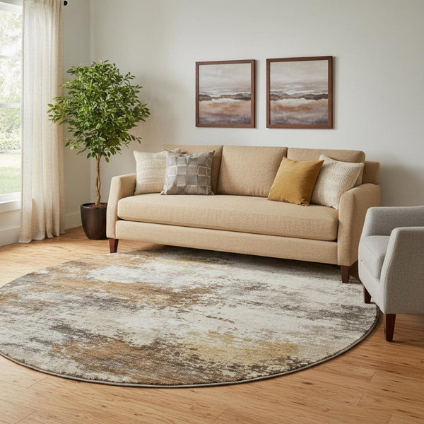 HomeRoots 8' X 10' Abstract Brown and Beige Washable Area Rug with Stain Resistance and UV Protection Features 716867