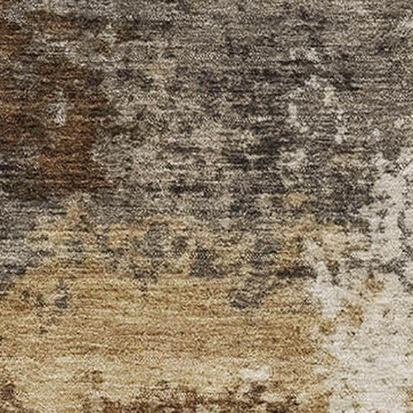 HomeRoots 9' X 12' Abstract Area Rug in Brown & Beige - Washable, UV-Protected, Non-Slip, Durable Design 716868