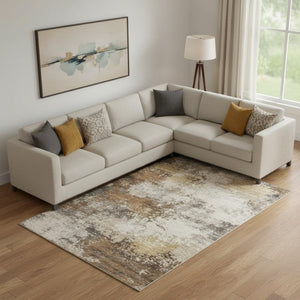 HomeRoots 9' X 12' Abstract Area Rug in Brown & Beige - Washable, UV-Protected, Non-Slip, Durable Design 716868