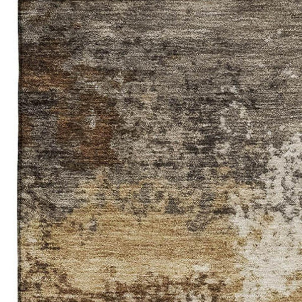 HomeRoots 10' Brown & Beige Abstract Washable Area Rug – Stain Resistant, UV Protected for High-Traffic Areas 716869