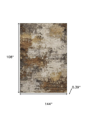 HomeRoots 10' Brown & Beige Abstract Washable Area Rug – Stain Resistant, UV Protected for High-Traffic Areas 716869