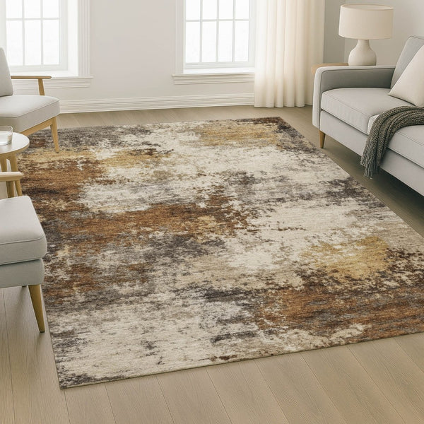 HomeRoots 10' Brown & Beige Abstract Washable Area Rug – Stain Resistant, UV Protected for High-Traffic Areas 716869