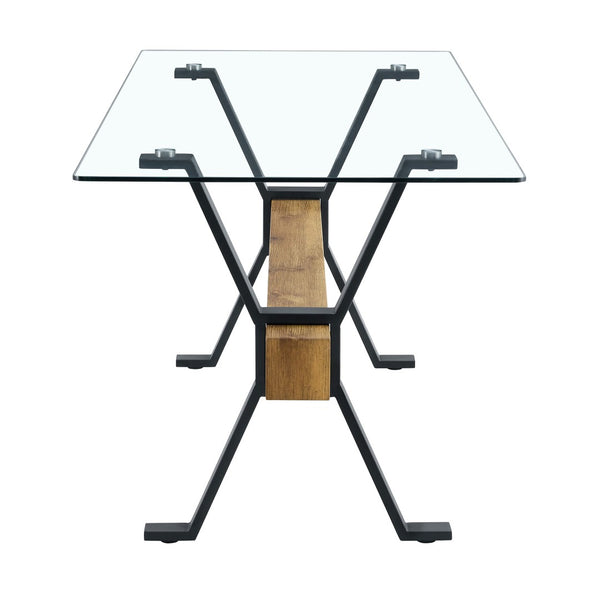 English Elm Table With 10 Ergonomic Chairs Set - Modern Glass Top, X-Shaped Black Metal Base, Stylish Comfort! W1151S04089-GIGA