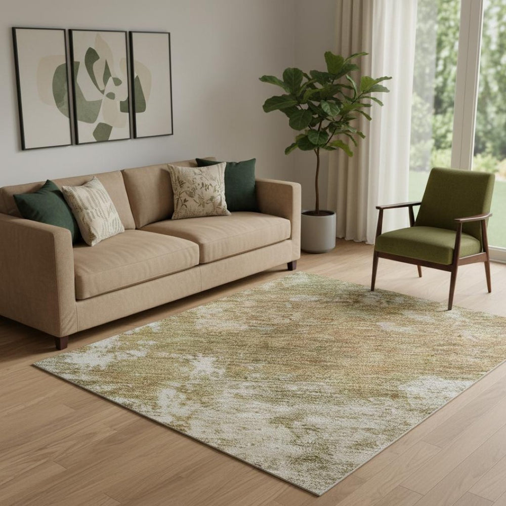 HomeRoots 8' Copper And Ivory Abstract Round Rug – Washable, Durable, UV Protected for Modern Living Spaces 716872