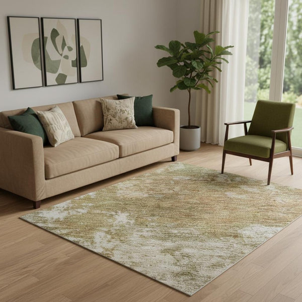 HomeRoots 8' Copper And Ivory Abstract Round Rug – Washable, Durable, UV Protected for Modern Living Spaces 716872