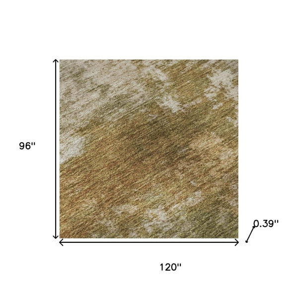 HomeRoots 9' X 12' Copper and Ivory Abstract Washable Area Rug with UV Protection for High-Traffic Spaces 716874