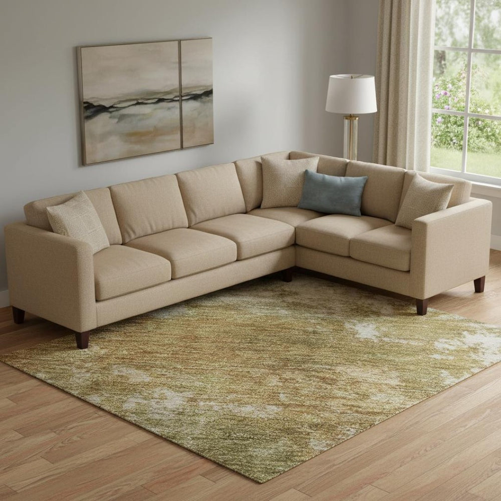 HomeRoots 9' X 12' Copper and Ivory Abstract Washable Area Rug with UV Protection for High-Traffic Spaces 716874