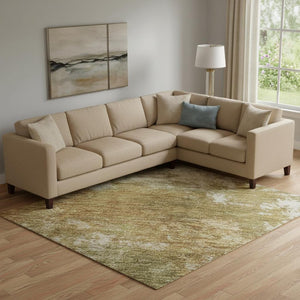 HomeRoots 9' X 12' Copper and Ivory Abstract Washable Area Rug with UV Protection for High-Traffic Spaces 716874
