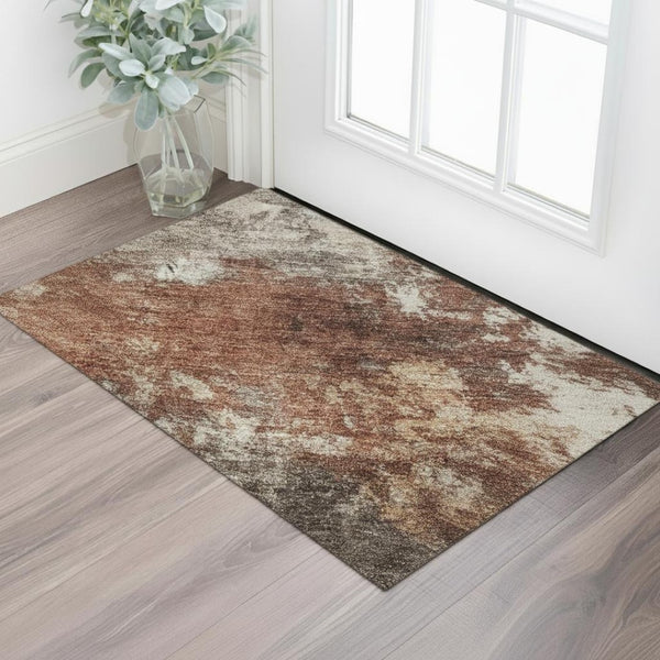 HomeRoots 5' X 8' Modern Rust and Beige Abstract Area Rug - Washable, Stain Resistant with UV Protection 716877