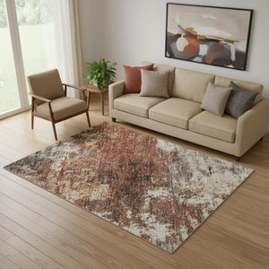 HomeRoots 8' Rust and Beige Abstract Round Rug - Washable, UV Protected, Stylish & Durable for Every Room 716878