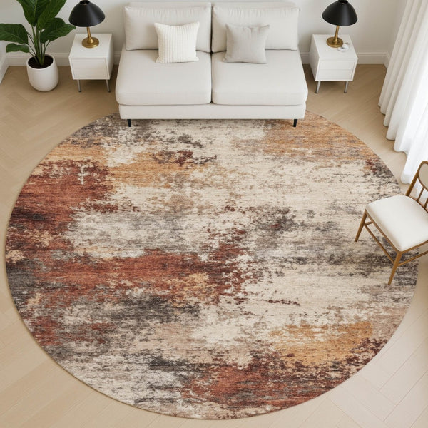 HomeRoots 8' X 10' Modern Abstract Area Rug in Rust & Beige - Washable, UV-Protected, Pet-Friendly Comfort 716879