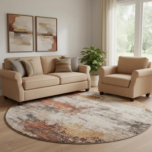 HomeRoots 8' X 10' Modern Abstract Area Rug in Rust & Beige - Washable, UV-Protected, Pet-Friendly Comfort 716879