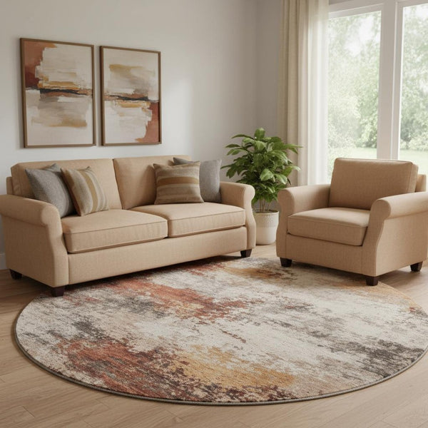 HomeRoots 8' X 10' Modern Abstract Area Rug in Rust & Beige - Washable, UV-Protected, Pet-Friendly Comfort 716879
