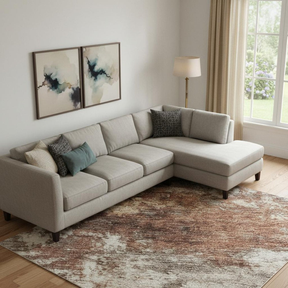 HomeRoots 10' X 14' Rust and Beige Abstract Area Rug – Washable, UV-Protected, Durable & Stylish for Any Room 716881