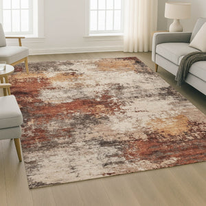 HomeRoots 10' X 14' Rust and Beige Abstract Area Rug – Washable, UV-Protected, Durable & Stylish for Any Room 716881