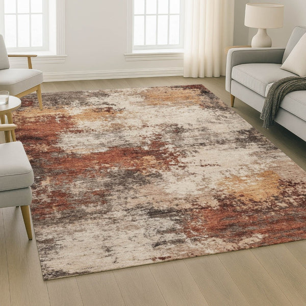 HomeRoots 10' X 14' Rust and Beige Abstract Area Rug – Washable, UV-Protected, Durable & Stylish for Any Room 716881