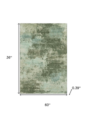 HomeRoots 5' X 8' Modern Sage and Fern Green Abstract Area Rug - Washable, UV-Protected, Durable Design 716883