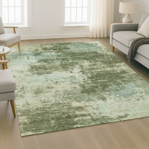 HomeRoots 5' X 8' Modern Sage and Fern Green Abstract Area Rug - Washable, UV-Protected, Durable Design 716883
