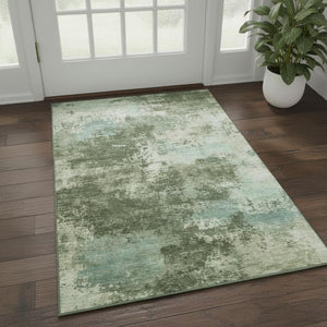 HomeRoots 5' X 8' Modern Sage and Fern Green Abstract Area Rug - Washable, UV-Protected, Durable Design 716883