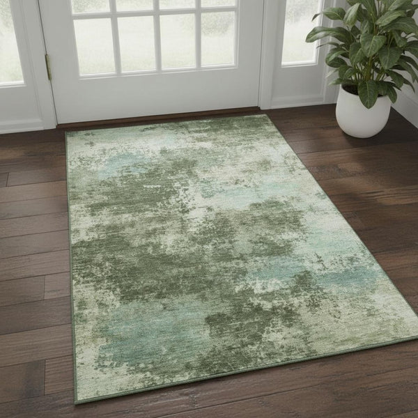 HomeRoots 5' X 8' Modern Sage and Fern Green Abstract Area Rug - Washable, UV-Protected, Durable Design 716883