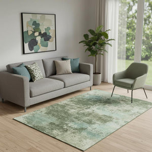 HomeRoots 8' Sage and Fern Green Abstract Round Rug - Washable, UV Protected, Durable, Stylish for Any Space 716884