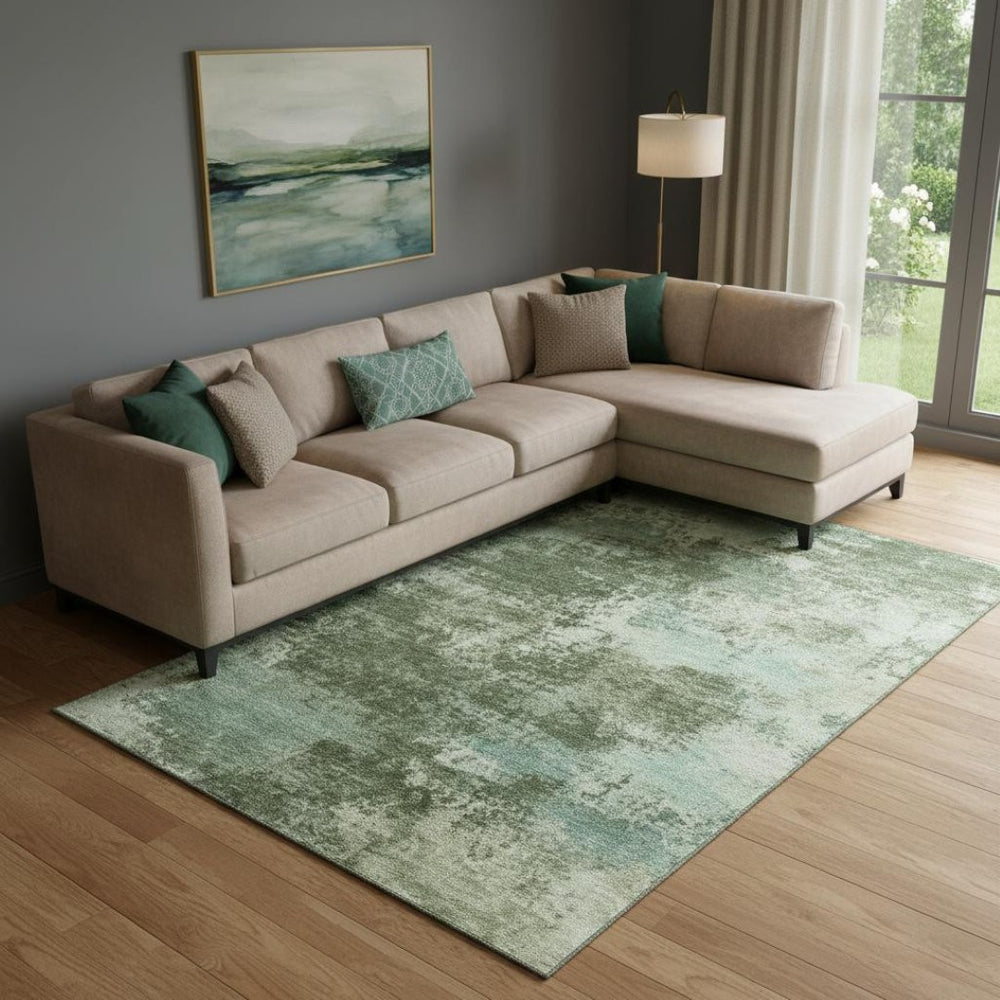 HomeRoots 9' X 12' Sage & Fern Abstract Washable Area Rug - Durable, Stain-Resistant, UV Protected Design 716886