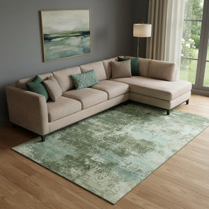 HomeRoots 9' X 12' Sage & Fern Abstract Washable Area Rug - Durable, Stain-Resistant, UV Protected Design 716886
