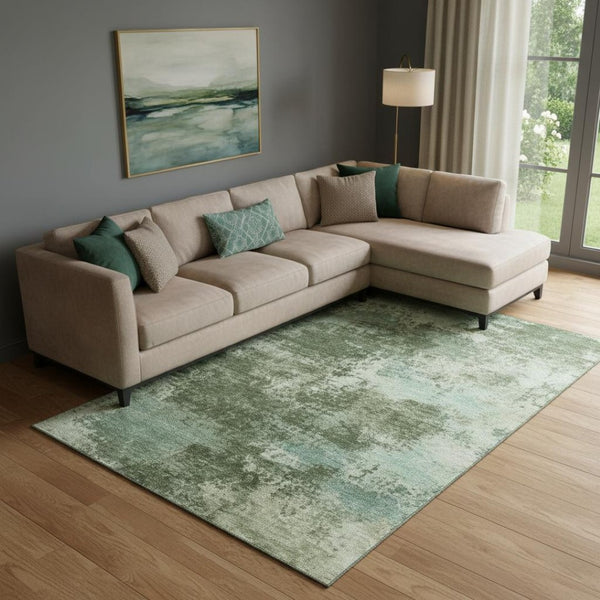 HomeRoots 9' X 12' Sage & Fern Abstract Washable Area Rug - Durable, Stain-Resistant, UV Protected Design 716886