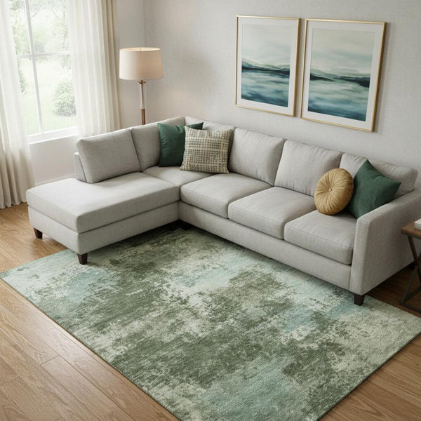 HomeRoots 10' X 14' Sage & Fern Green Abstract Area Rug - Washable, UV Protected, Durable & Stylish Design 716887