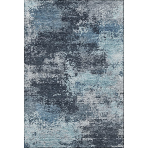 HomeRoots 5' Blue and Ivory Abstract Washable Area Rug - Durable, Stylish, UV Protected for High-Traffic Rooms 716889