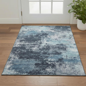 HomeRoots 5' Blue and Ivory Abstract Washable Area Rug - Durable, Stylish, UV Protected for High-Traffic Rooms 716889