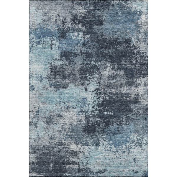 HomeRoots 8' Modern Blue and Ivory Abstract Round Rug - Washable, UV Protected, Durable for High-Traffic Areas 716890